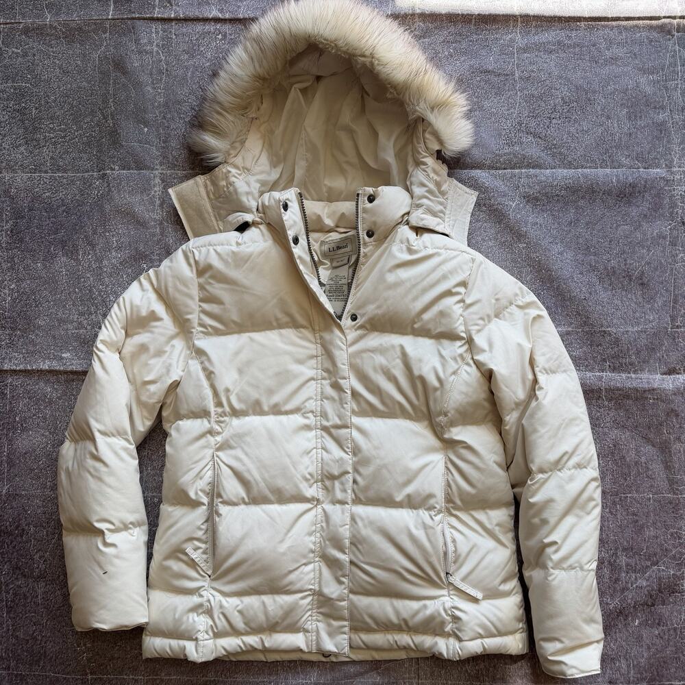 Women's LL Bean Ultrawarm Paperwhite Down Faux Fur Hooded Puffer Jacket Sz XS